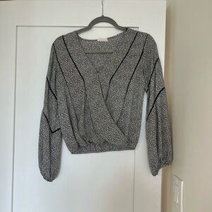 Sienna Sky Gray 3/4 Sleeve Wrap Blouse